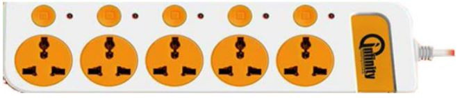 Infinity 6 Way Extension Cord With 3Mtr Wire, White, Orange