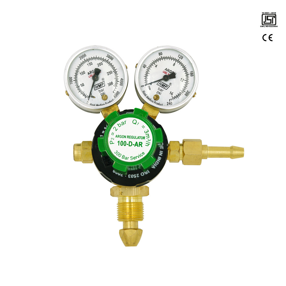 Model: 100-D-AR,  Single Stage Double Gauge Argon Gas Pressure Regulator "ISI" & CE Certified