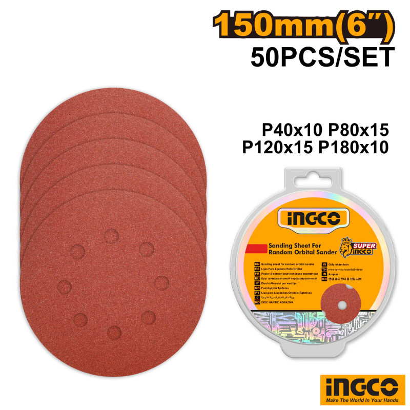 INGCO AKRS1500511 Sanding Sheet For Random Orbital Sander Set 150mm(6")