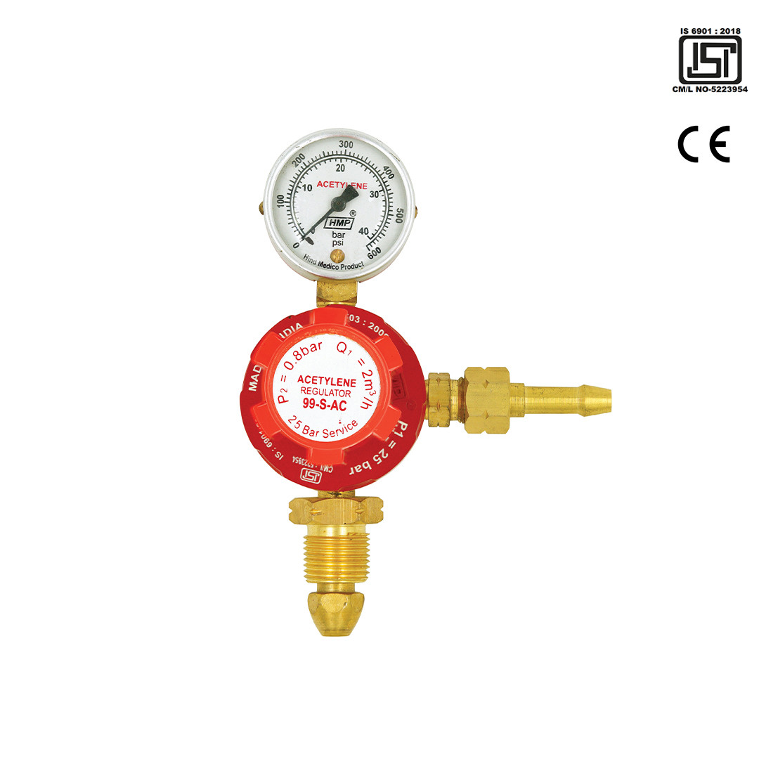 Single Stage Single Gauge Acetylene Regulator "ISI" & CE Certified (Model 99-S-AC)