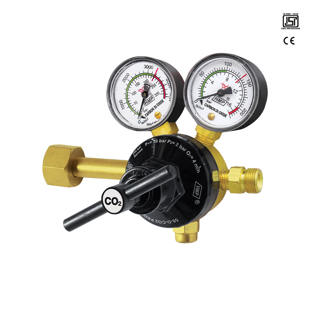 HMP Carbon Di Oxide Regulator Single Stage 300 Bar Double Gauge Brass Forging Body, 50-D-CO2(PROUD)