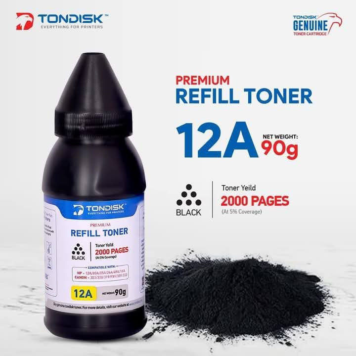 12A 90g black toner refill, compatible with HP and Canon printers