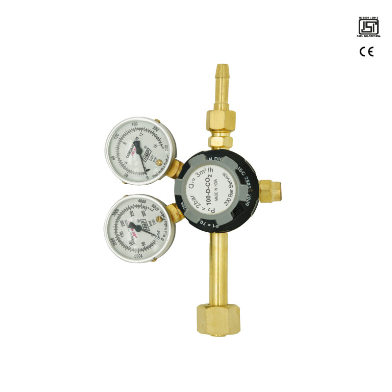 Model: 100-D-CO2, Single Stage Double GAuge Carbon Di Oxide  Regulator "ISI" & CE Certified